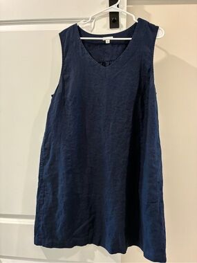 J. Jill XL 💯 Linen Navy Sleeveless V-Neck Midi Dress